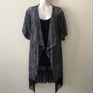LuLaRoe Monroe Gray Lace with Black Fringe, Women's Size Small, NWT